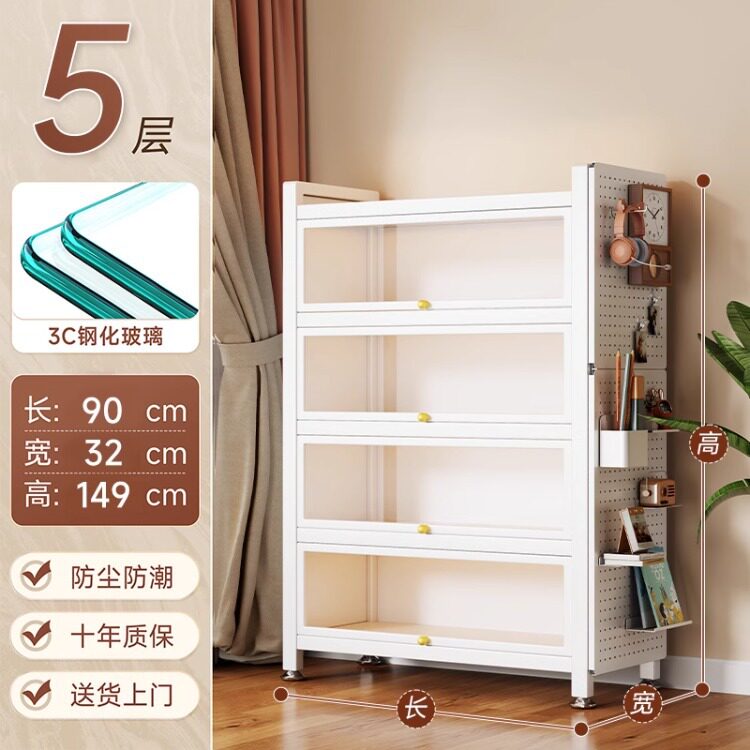 带门玻璃书柜钢制书架落地防尘铁皮手办展示柜家用储物柜收纳柜子
