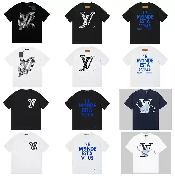Cross-border high-quality version of LV's new short-sleeve collection, classic logo series, casual loose-fit t-shirts for men and women