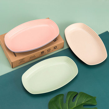 Cross-border Amazon wheat straw plate household restaurant oval plate fish plate dish plate suit printed logo
