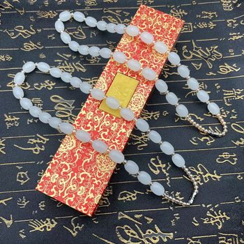 Ethnic Style White Jade Necklace Imitation White Jade Barrel Beads Amber Crystal Women's Necklace Mother's Day Gift Jewelry for Elders