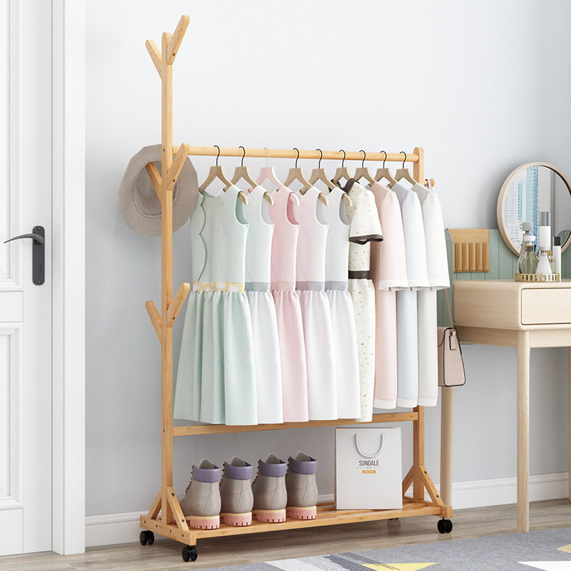 Coat Rack Floor Simple Modern Hanger Household Solid Wood Hanger Storage Rack Bedroom Clothes Rack Mobile Rack
