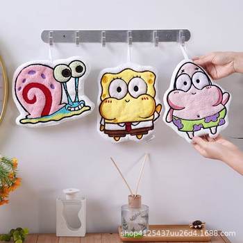 Cross-Border Spongebob Hand Towel, Hangable Kitchen Handkerchief, Bathroom Thick Absorbent Towel, Children's Cartoon