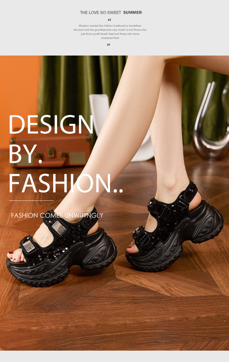Sneaker nữ chunky đế dày phong cách thể thao mùa hè — Bạc, Đen chi tiết 9