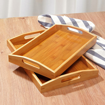Bamboo Tray Rectangular Solid Wood Household Water Cup Tea Tray Japanese Wooden Bread Tray Hotel Serving Barbecue Tray