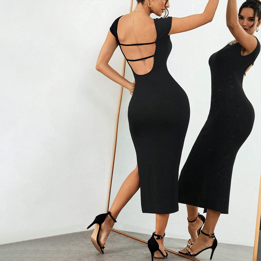 High Waist Bodycon Knit Maxi Dress Solid Color Backless Summer Style Perfect for Parties and Night Out OEM Available