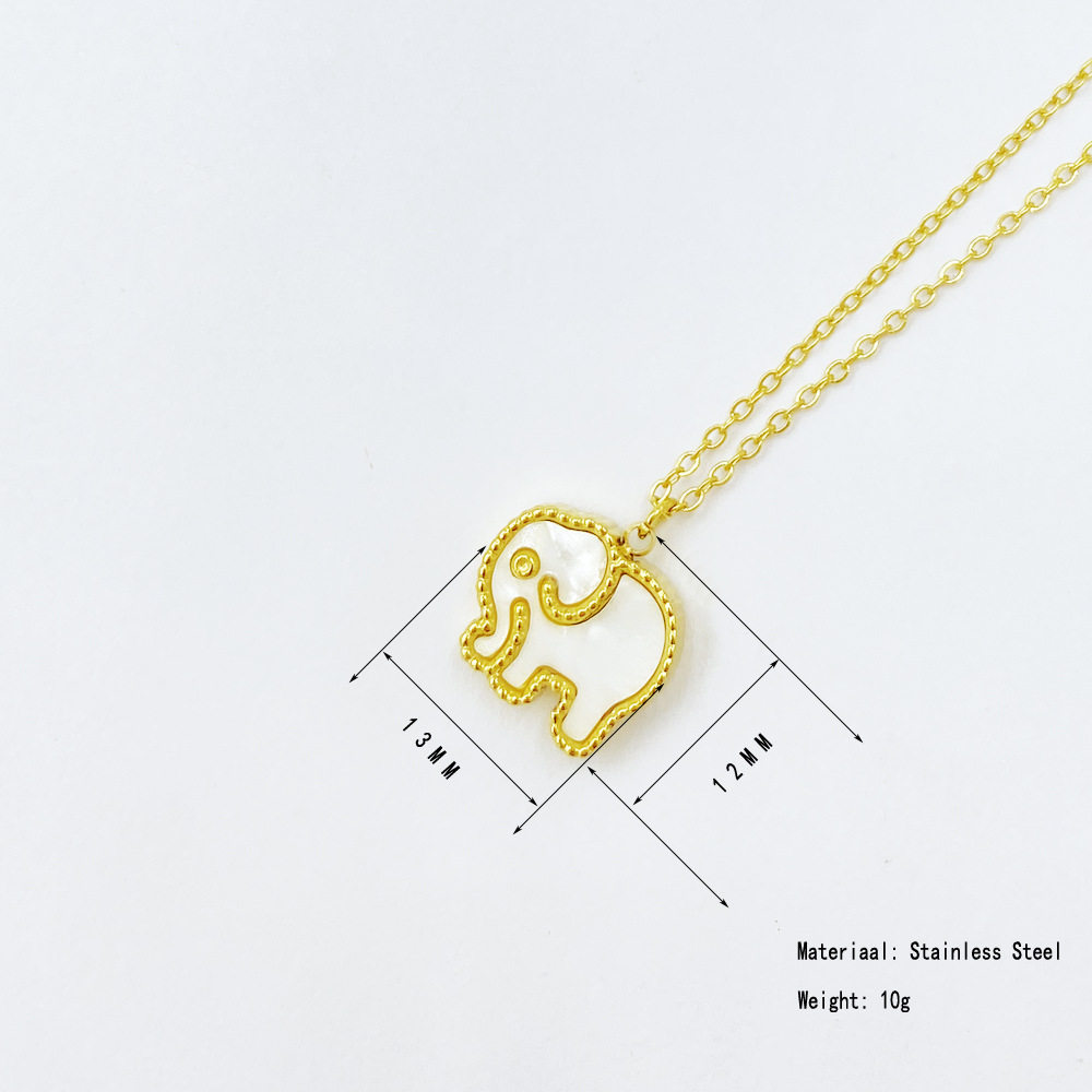Auspicious baby elephant black and white double-sided beaded shell white fritillary necklace clavicle chain female titanium steel plated 18K gold
