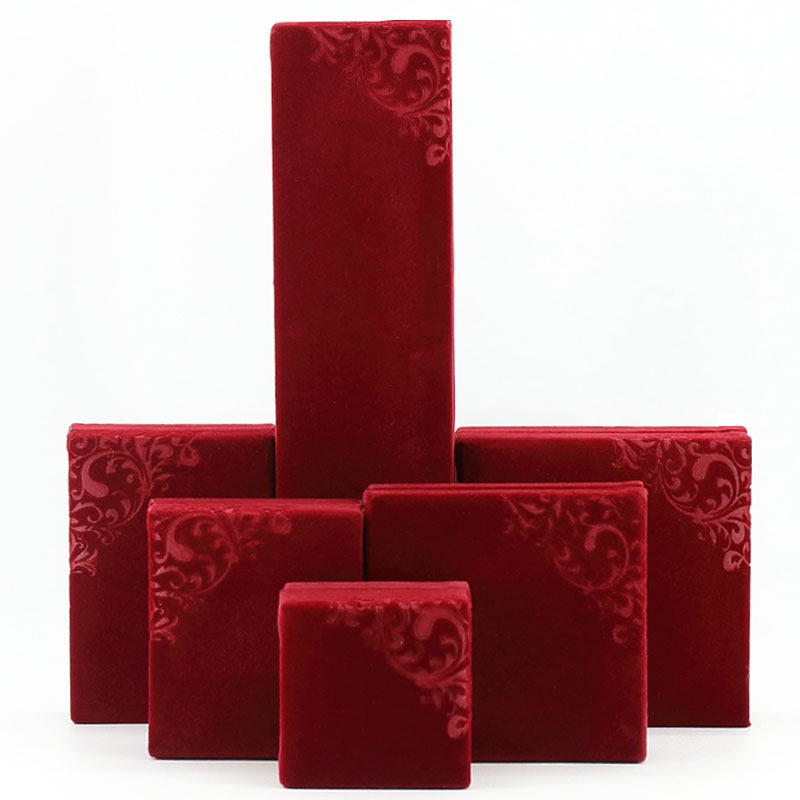Embossed Right-Angle Velvet Jewelry Packaging Box for Earrings, Pendants, Bracelets, Necklaces, Storage, Wholesale, Hot Stamping Process