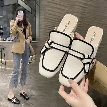 Baotou Half Slippers for Women 2025 Spring New Style Heelless Lazy Shoes for Women High Heel Mule Shoes Internet Celebrity Half Slippers