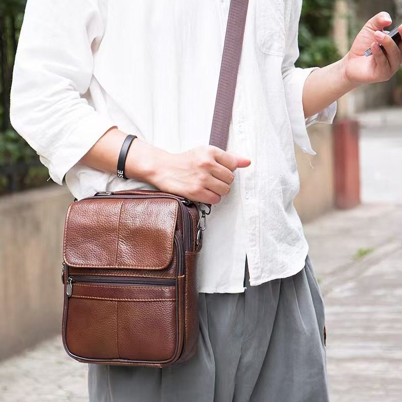 Cross-border Men's Genuine Leather Shoulder Bag Casual Fashion Crossbody Bag Business Travel Top Layer Cowhide High-end Men's Handbag