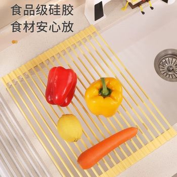 Manufacturer's New Cream Style Silicone All-Inclusive Foldable Drain Rack Dishware Storage Sink Countertop Storage Rack Roll