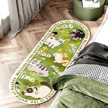 Cute Cartoon Cats and Dogs Imitation Cashmere Household Bedroom Bedside Blanket Non-Slip Thickened Bay Window Mat Long Game Floor Mat