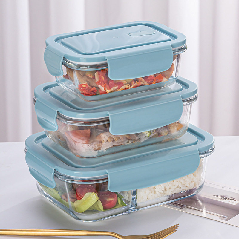 Glass Lunch Box Bowl Transparent Microwave Oven Rectangular Preservation Box Office worker Bento Box Household Round Preservation Bowl