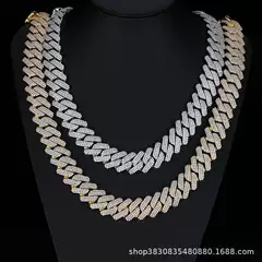 20mm Diamond-Shaped Cuban Chain Necklace, Sweet and Cool Style Copper Inlaid Zircon Bracelet, Trendy Jewelry with Copper Inlaid Colorful Zircon