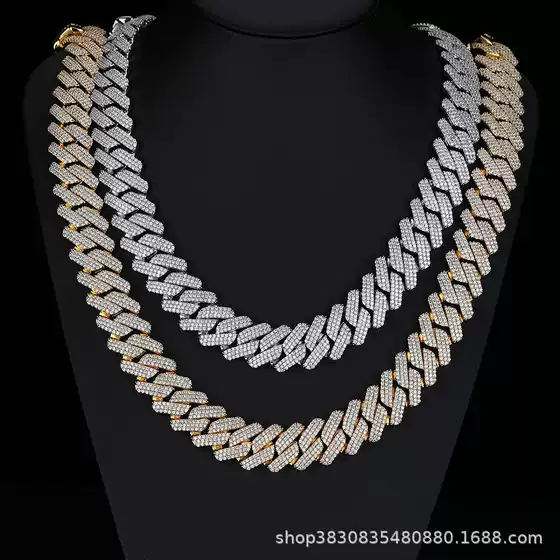 20mm Diamond-Shaped Cuban Chain Necklace, Sweet and Cool Style Copper Inlaid Zircon Bracelet, Trendy Jewelry with Copper Inlaid Colorful Zircon