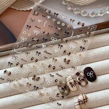 New Ins Style Embossed Autumn and Winter Maillard Button Bow Nail Art Stickers Sweet Fashion Style Decorative Handmade