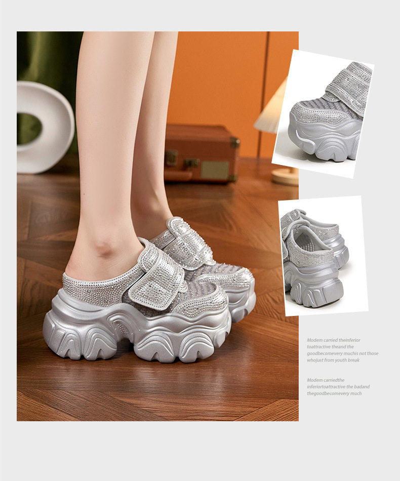 Dép sandal nữ đế dày mũi tròn phong cách Bugatti mùa hè — Bạc, Trắng chi tiết 3