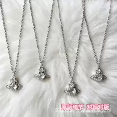 Queen Mother's Full Diamond Saturn Necklace for Women, Light Luxury Niche High-End Clavicle Chain, Minimalist Commuter Versatile Neck Accessory