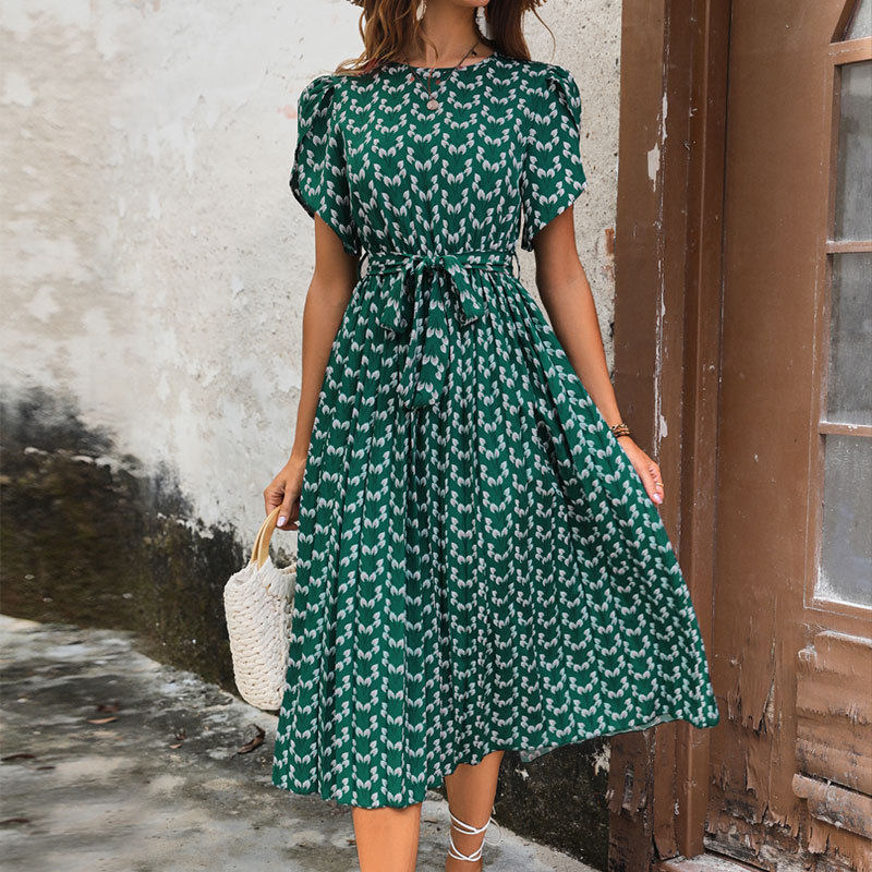 Floral Print Summer Dress with Belt Casual Trendy Comfortable Perfect for Vacation or Daily Wear Wholesale Available
