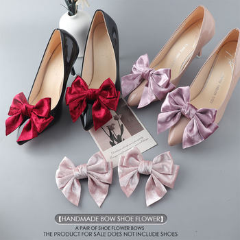 Velvet Bowknot Shoe Clips Shoe Flowers Shoe Buckles High Heels Wedding Shoe Accessories Detachable Versatile Foreign Trade Cross-Border Wholesale