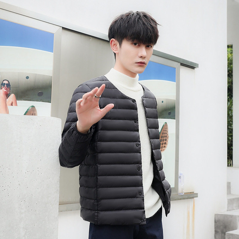 2024 New Lightweight down Jacket Men's Short Round Neck Warm Liner Long Sleeve Slim Thin Large Size Winter Jacket