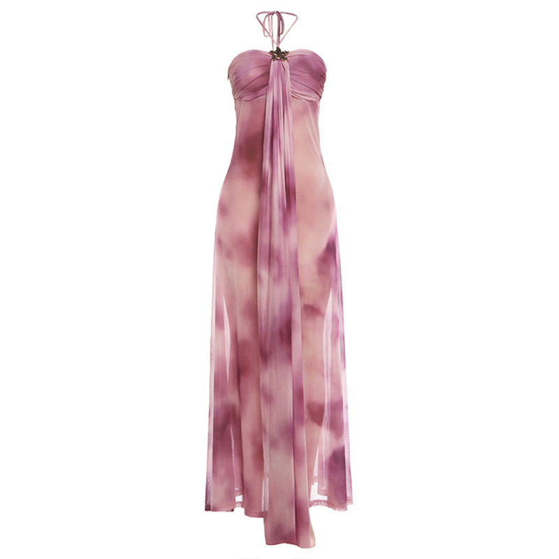 Summer Womens Tie Dye Backless Bodycon Dress Stylish Sexy Halter Neck Comfortable Fabric Perfect for Parties and