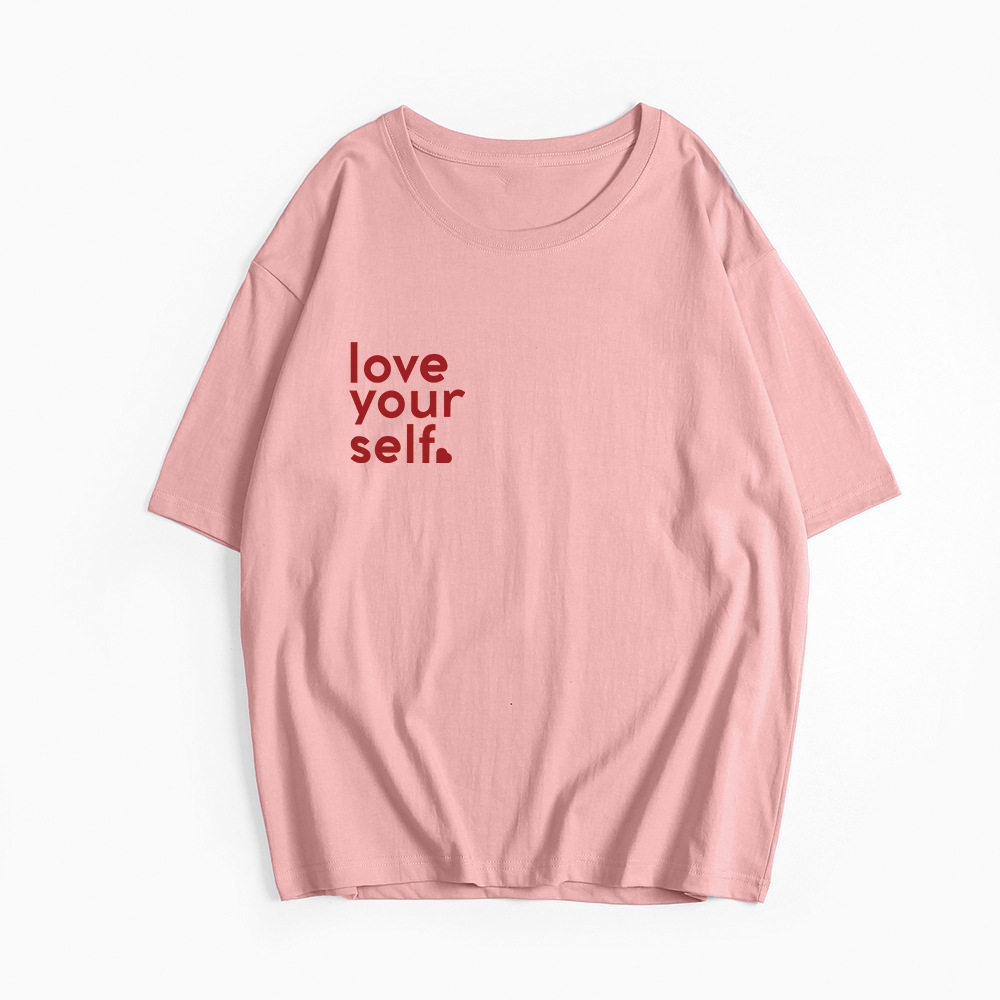 Womens Cotton T Shirt Casual Loose Fit Round Neck Summer Essential Letter Print Wholesale Available