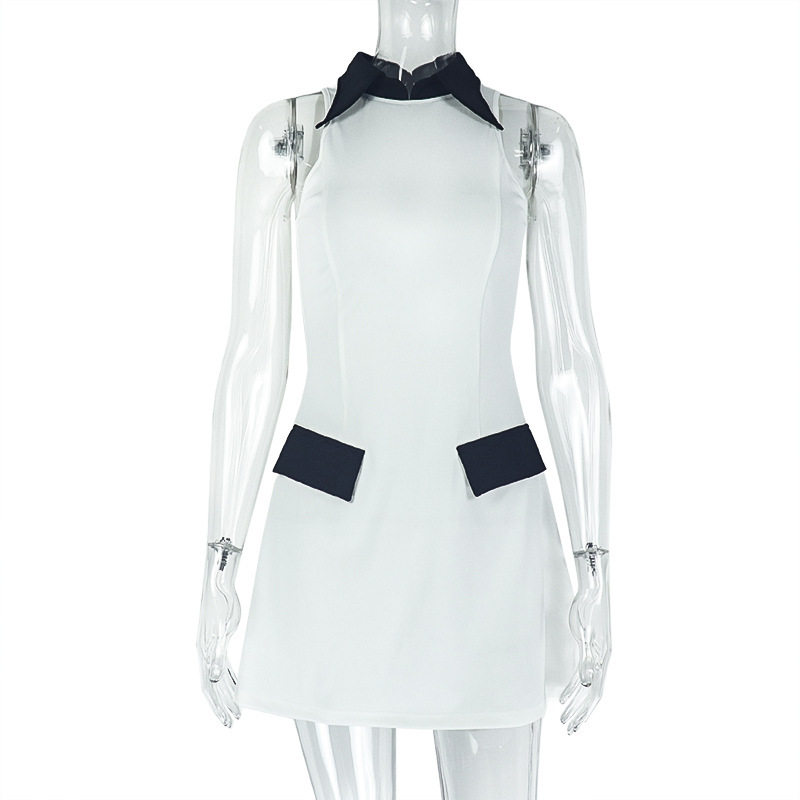 A Line Dress High Neck Color Block Design Waist Defining Casual Chic for Spring and Summer OEM Available