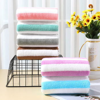 Factory wholesale face towel warp knitted coral velvet towel soft absorbent hair drying towel color strip bath towel stall gift