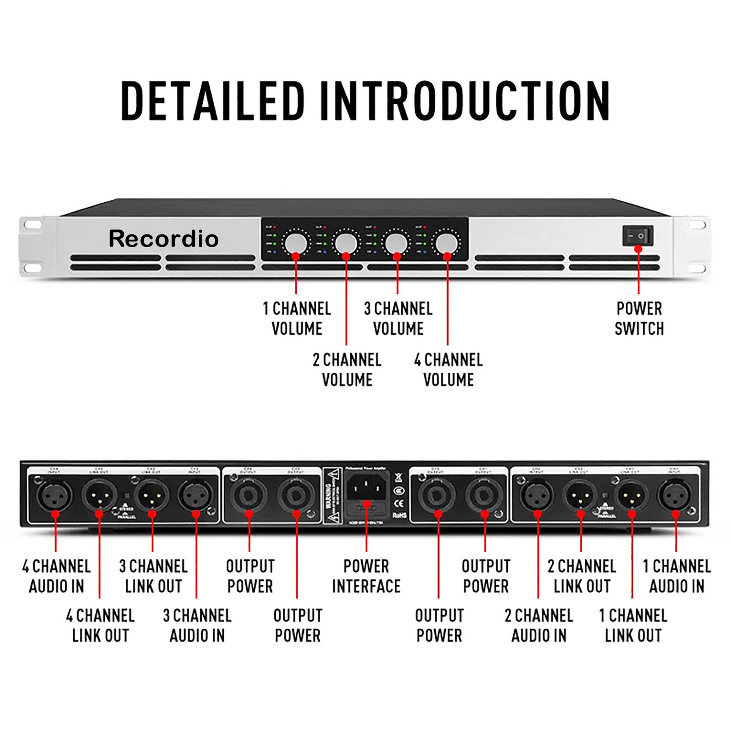 GAP-G12004 professional digital power 1U amplifier 4 channel Home grade audio 1200W high power amplifier