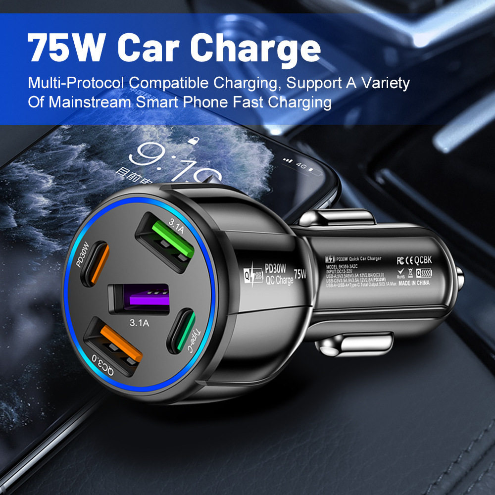 Multi-Port Pd USB Car Charging Mobile Phone Type-C Adapter Qc3.0 Fast Car Charging