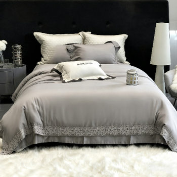 Malochi 2025 New Classy Water Cashmere Four-Piece Set Pure Color Cut Out Lace Accessible Luxury Satin Silky Gift Box