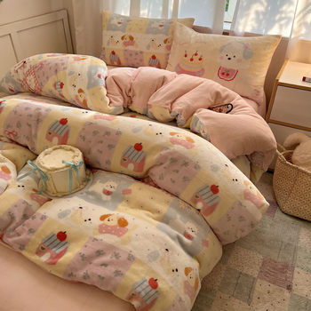 2025 New Skin-Friendly and Comfortable Class a 200g Milk Velvet Printed Four-Piece Set