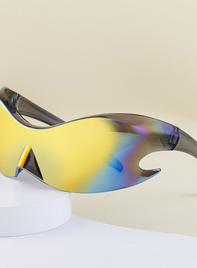 欧美Y2K千禧走秀运动防风炫彩墨镜未来科技风RAPPER连体太阳镜INS