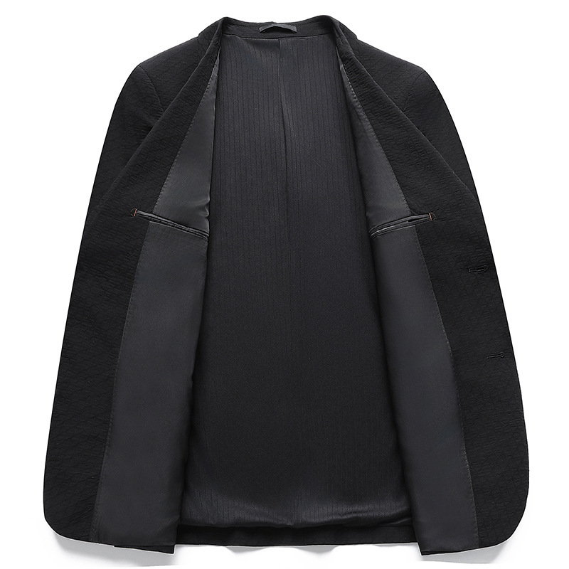 Áo blazer nam dáng thon kẻ caro đen, vải nylon co giãn không cần ủi — Caro đen