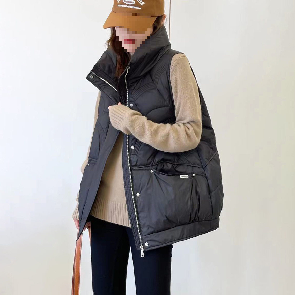 Women's down Vest Outer Wear New Style Women's Duck down Vest down Vest Flat Lake Beige Thick