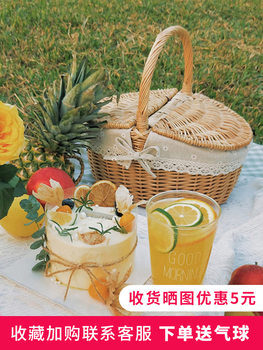 Teng Woven Basket Digging Wild Vegetable Basket Hand Woven Finished Blue Pnic Basket with Lid Storage Basket Hand Basket