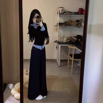 High-End Pure Lust Style Collar Spring and Autumn Korean Style Fashion College Style Slim Waist Casual Two-Piece Women's Suit