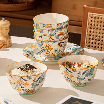 New Ceramic Tableware Soup Bowl Noodle Bowl Rice Bowl Dessert Bowl High-Value Household Dishes Tableware Set Ceramic Bowl