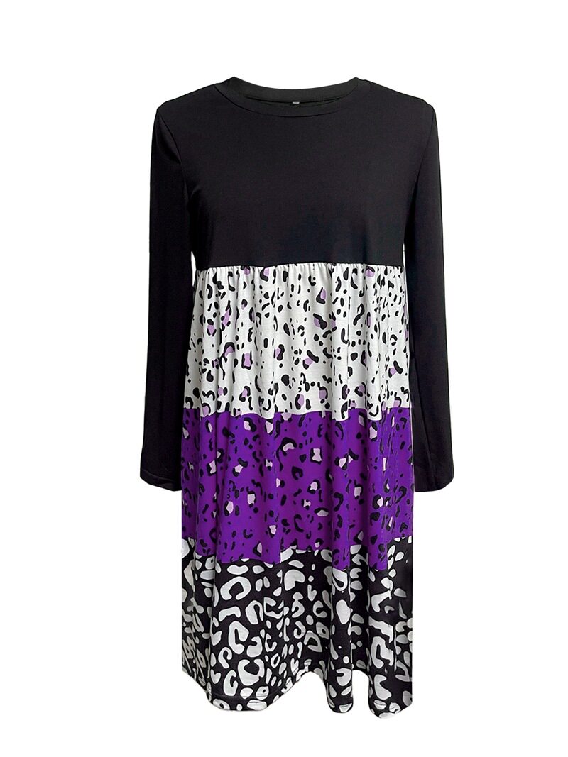 Color Block Printed Long Sleeve Dress Fall Winter Collection Casual Wear for Women Wholesale Available