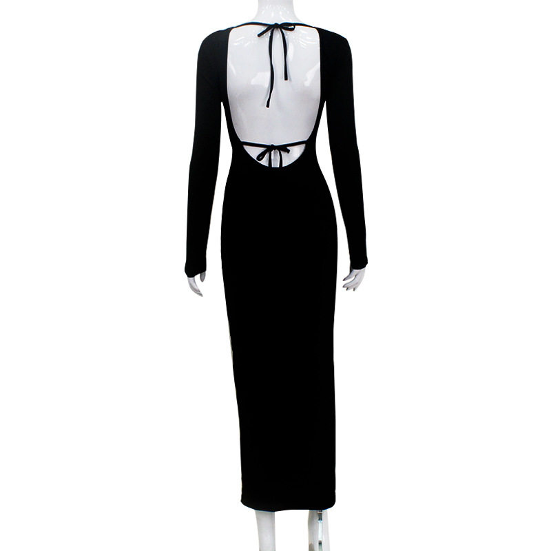Sexy Hollow Back Long Sleeve Bodycon Dress European Style Lace Up Design Perfect for Parties Wholesale Available