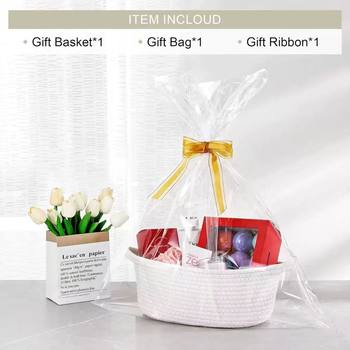 Scandinavian Ins Storage Basket Cotton Rope Woven Snack Toy Handle Storage Basket Oval Storage Basket Gift Basket