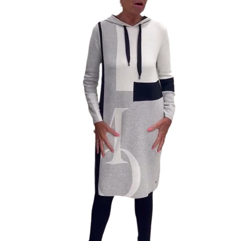 Hooded Long Sleeve Color Block Printed Dress Winter Fashion Casual Wear for Women Wholesale Available