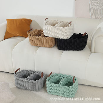 Woven Thick Cotton Rope Storage Basket Entrance Storage Basket Multi-Color Large and Small Cosmetic Basket Scandinavian Handmade Desktop Miscellaneous Basket