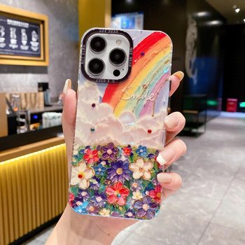 Glue Rhinestone Rainbow Flowers Suitable for Samsung S25Ultra Mobile Phone Case Apple 16Promax/17 with Bracelet