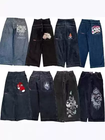 Carefully Selected Jnco Y2K Loose Jeans Men's Pattern Hip Hop Street Harajuku Men's Wide Leg Pants