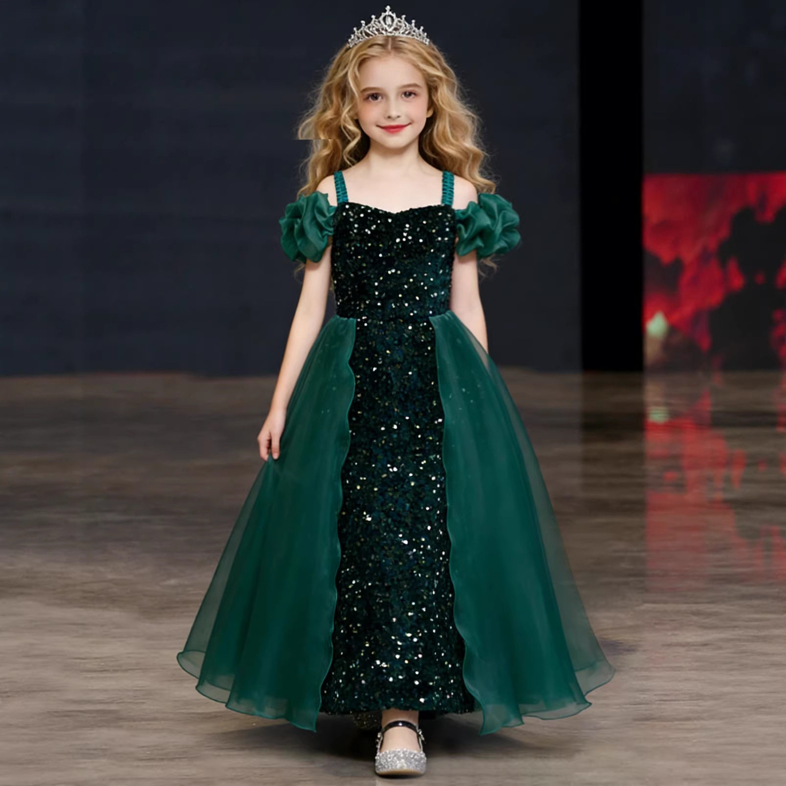 Girls Summer Flower Children's Clothes Wedding Sequin Dress Children's Princess Dress Mesh Skirt Girls Clothing Long Style