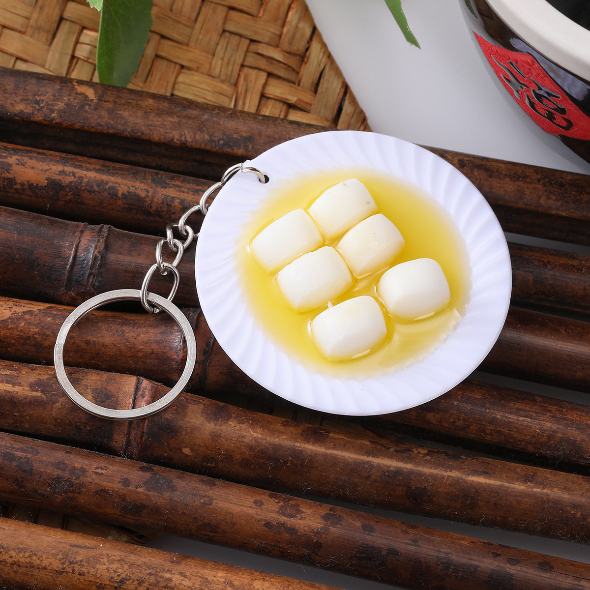 5.5cm Dish Plate Model Artificial Food Keychain Mini Plate Pendant Braised Pork Roast Duck Meatballs Pvc Food Toy