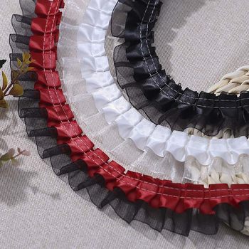 in stock 4cm Double Pleated Polyester Transparent Chiffon Edge Accessories Skirt Cuff Handmade DIY Pirate Lace Lace