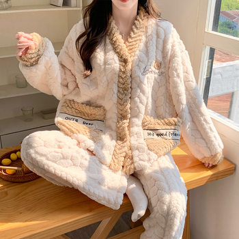 Maternity Coral Fleece Thickened Warm Postpartum Clothing 2025 Winter New Maternity Nursing Pajamas