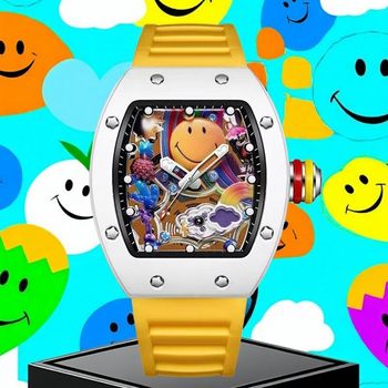 Factory Direct Sales Smiley Face Watch Men's Hollow Luminous Richard Smile Large Dial Barrel Type Men's Watch Live Broadcast Hot Model